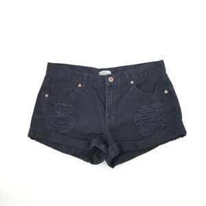 Forever 21 Distressed Mid Rise Shorts Size 28 Dark Navy Blue Jean Cuffed Ripped